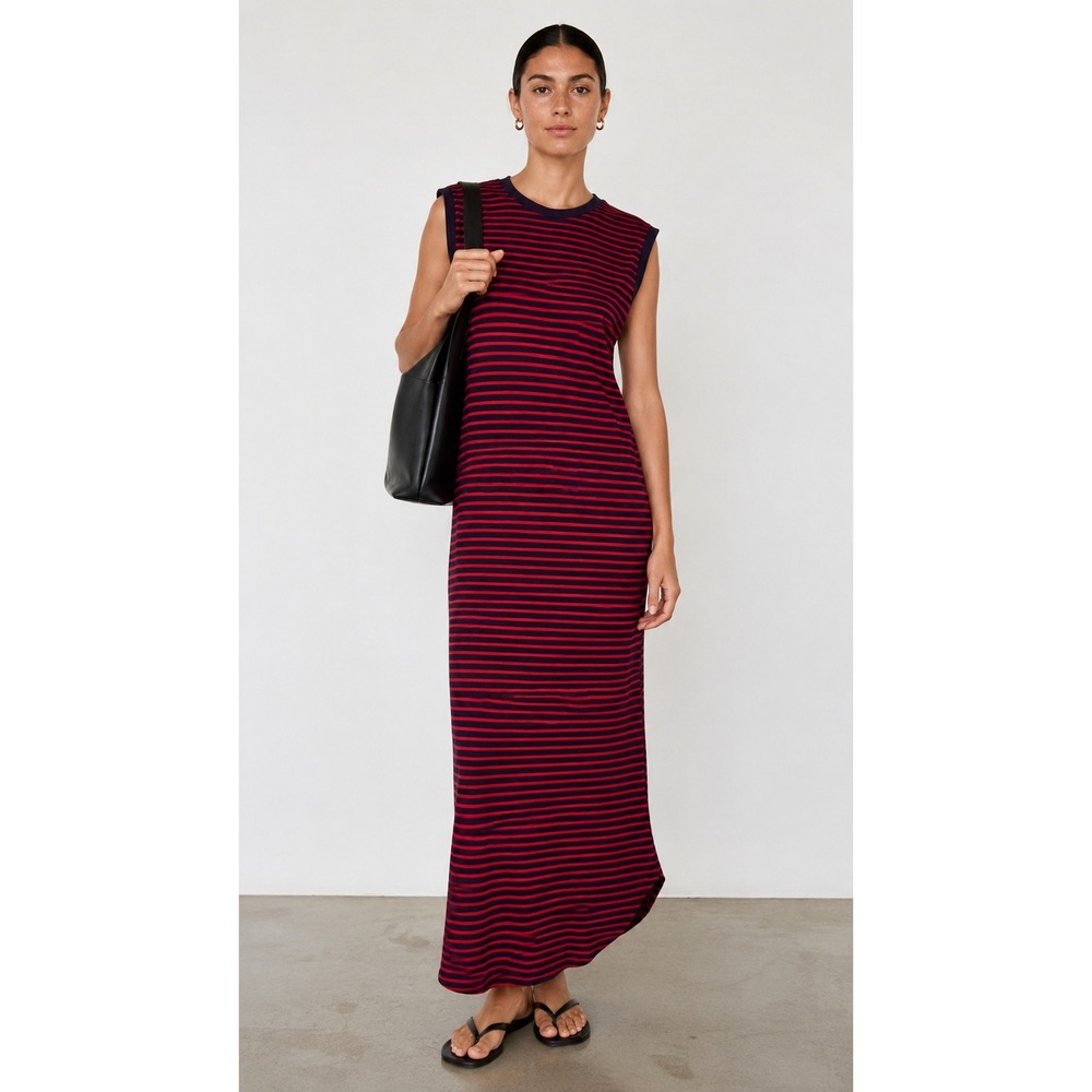Frank & Eileen Cory Navy Red Stripe Vintage Muscle Tee Maxi Dress Large Nautical